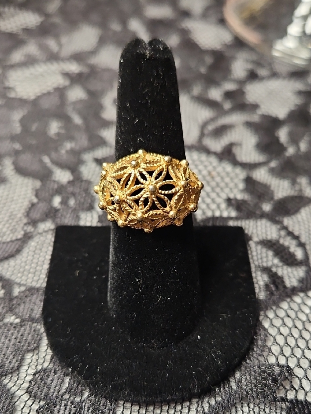 Gold Filigree Floral Dome Ring - Women Jewelry